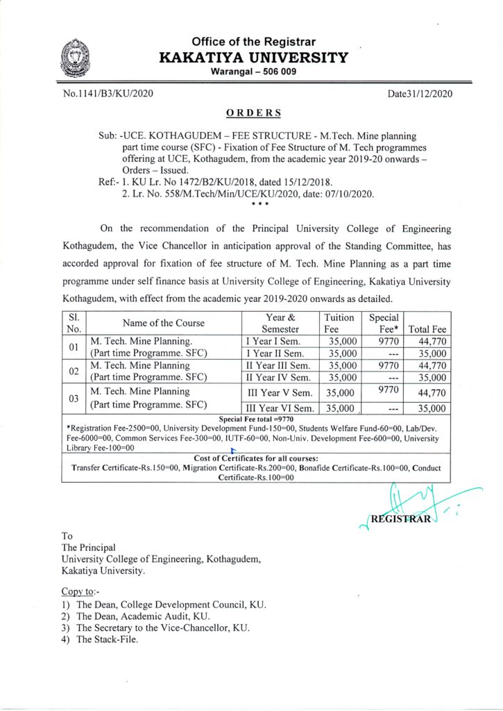 Kakatiya University Engineering College Warangal Fees